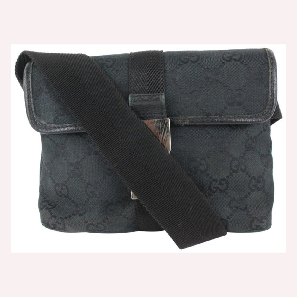 Gucci Black Monogram GG Waist Bag Belt Pouch Fanny Pack 1015g48